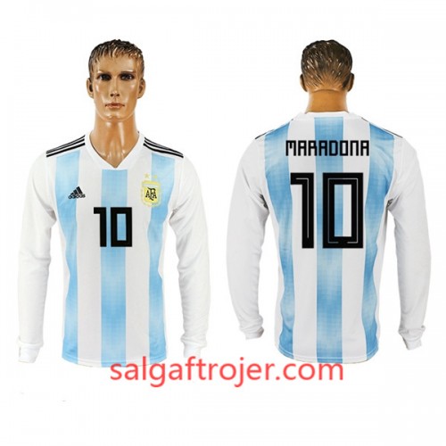 Argentina Fodboldtrøjer Maradona 10 Hjemmebanesæt VM 2018 Langærmet Argentina Fodboldtrøjer Maradona 10 Hjemmebanesæt VM 2018 Langærmet